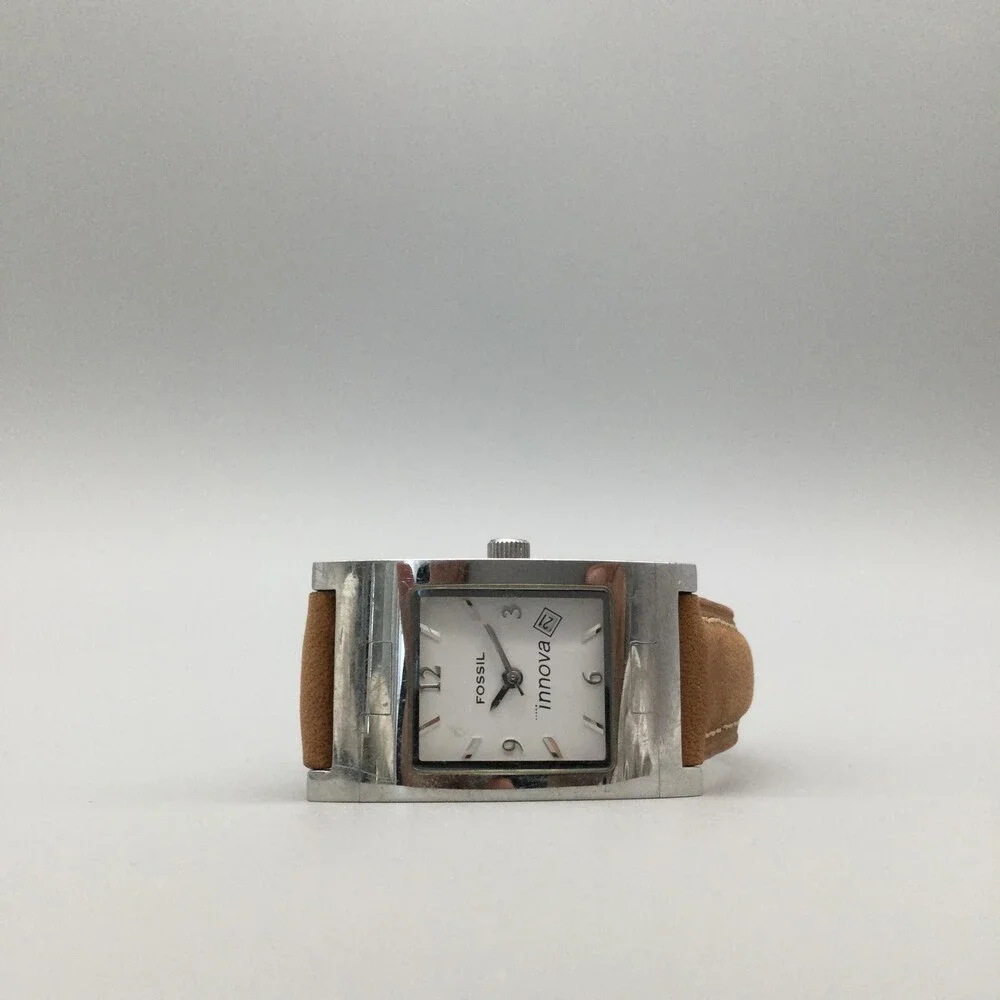 Fossil Innova Watch Women 24mm Date Silver Tone Brown Leather PR5169 New Battery